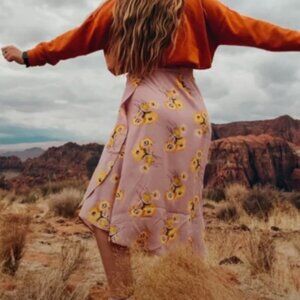 Madewell Pink Wrap Midi Skirt in Dutch Dandelions